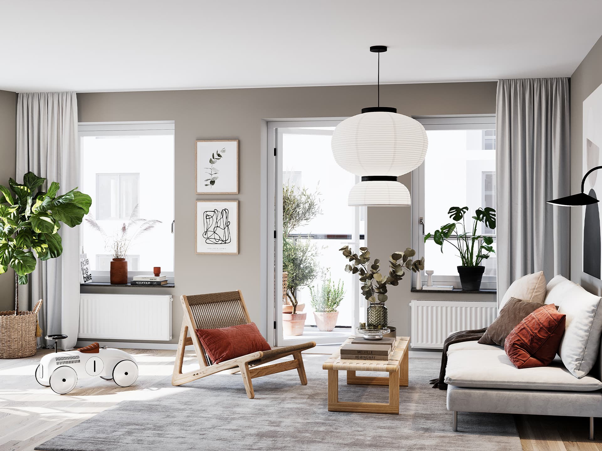 Foto av vardagsrummet i en lägenhet.